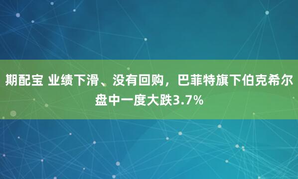 期配宝 业绩下滑、没有回购，巴菲特旗下伯克希尔盘中一度大跌3.7%